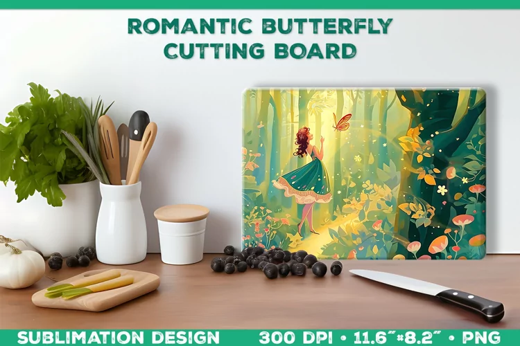 Romantic Butterflies Cutting Board Sublimation Design