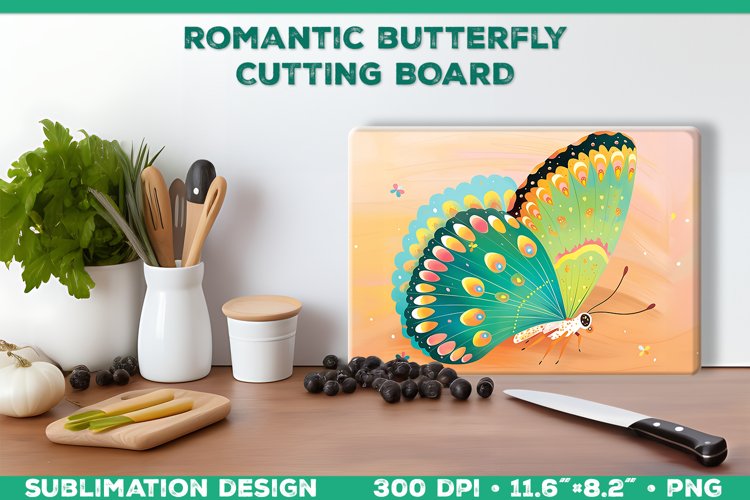 Romantic Butterflies Cutting Board Sublimation Design example image 1
