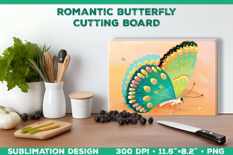Romantic Butterflies Cutting Board Sublimation Design