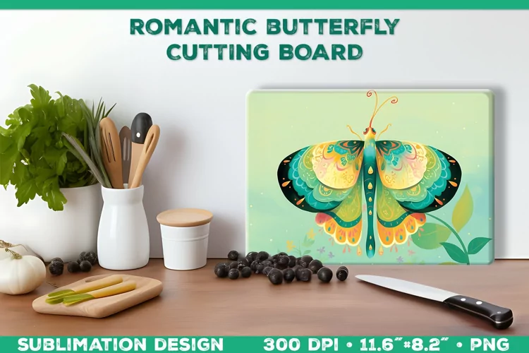 Romantic Butterflies Cutting Board Sublimation Design