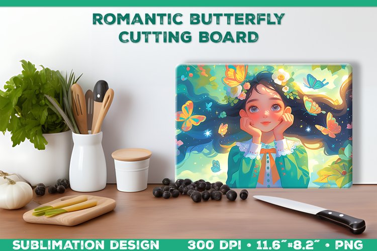 Romantic Butterflies Cutting Board Sublimation Design example image 1