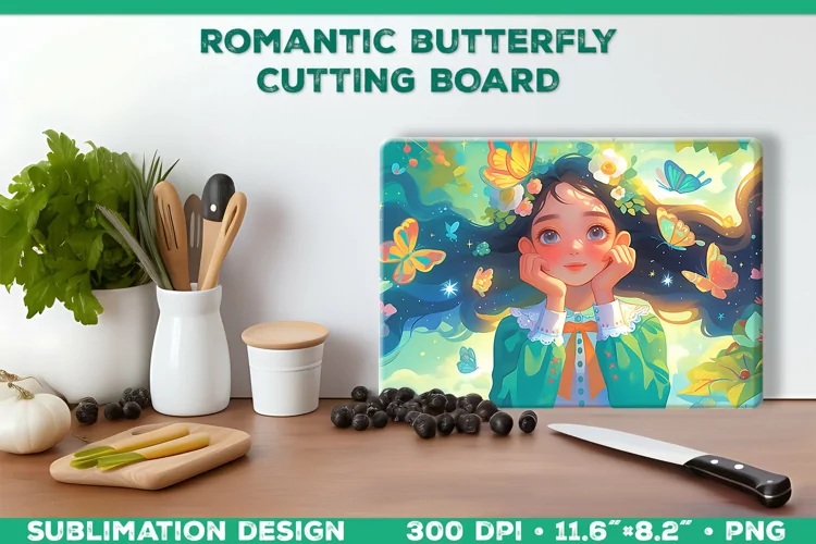Romantic Butterflies Cutting Board Sublimation Design