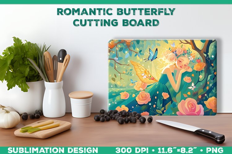 Romantic Butterflies Cutting Board Sublimation Design example image 1