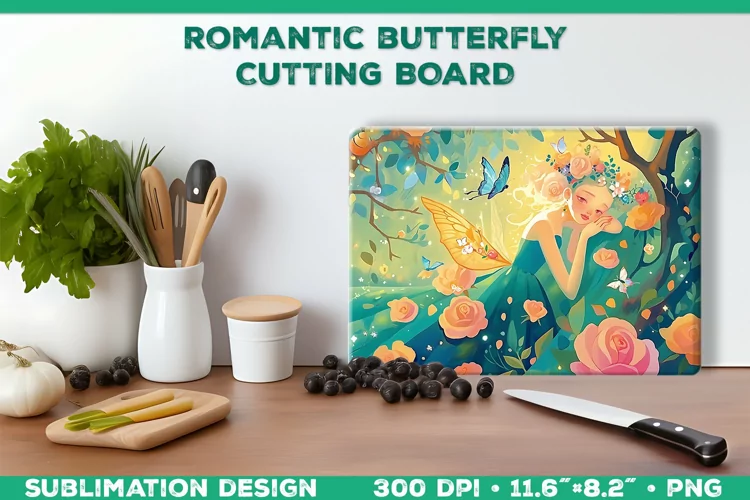 Romantic Butterflies Cutting Board Sublimation Design