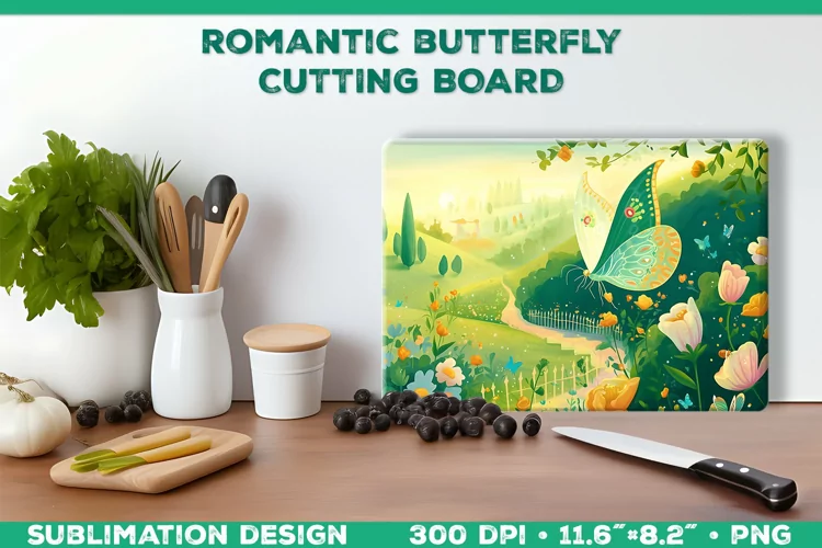 Romantic Butterflies Cutting Board Sublimation Design
