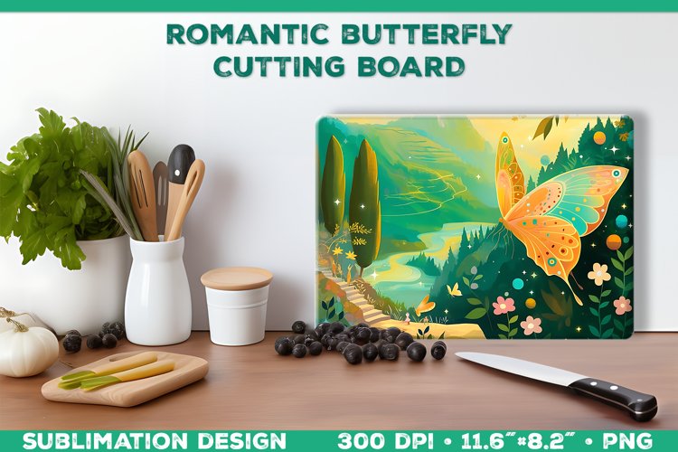 Romantic Butterflies Cutting Board Sublimation Design example image 1