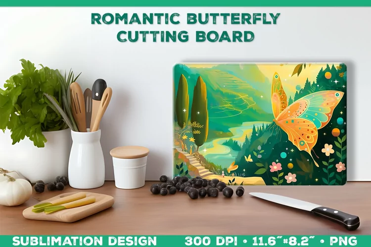 Romantic Butterflies Cutting Board Sublimation Design