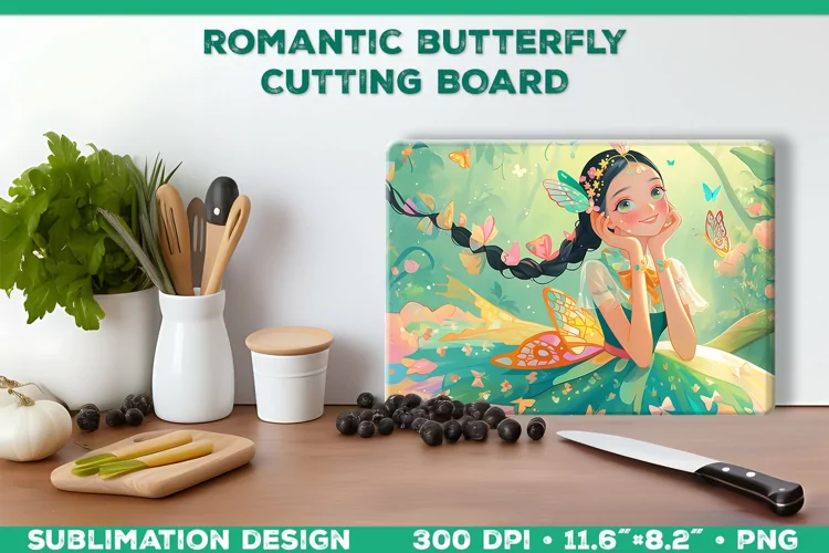 Romantic Butterflies Cutting Board Sublimation Design