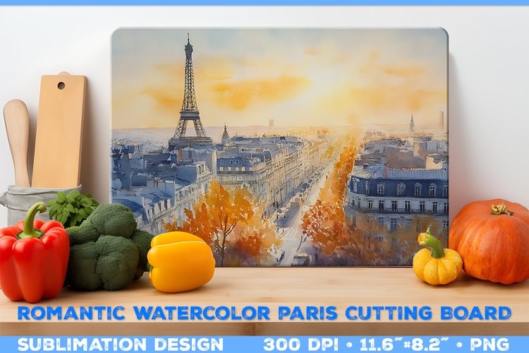 Romantic Watercolor Parisian Kitchen Cutting Board Design