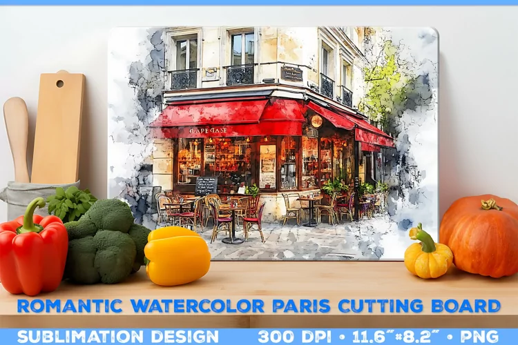 Romantic Watercolor Parisian Kitchen Cutting Board Design