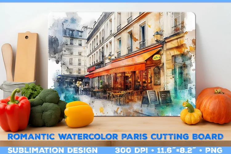 Romantic Watercolor Parisian Kitchen Cutting Board Design