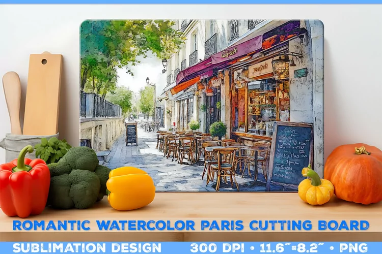 Romantic Watercolor Parisian Kitchen Cutting Board Design