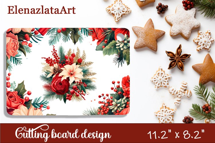 Sublimation cutting board winter flowers, Sublimation Winter example image 1
