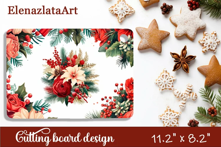 Sublimation cutting board winter flowers, Sublimation Winter