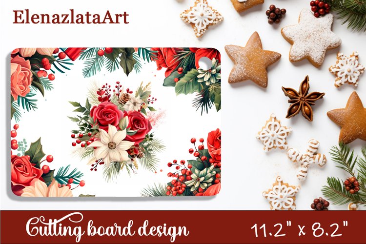 Sublimation cutting board winter flowers, Sublimation Winter example image 1