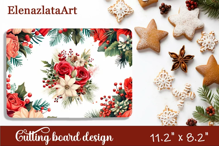 Sublimation cutting board winter flowers, Sublimation Winter
