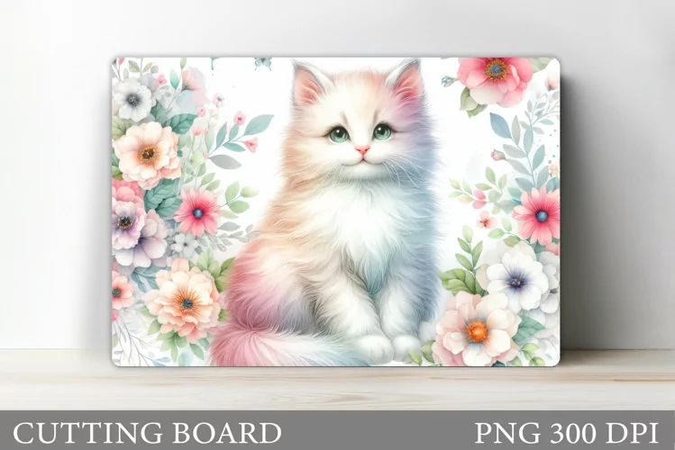 Cute Cat Cutting Board. Cat Flowers Cutting Board Design