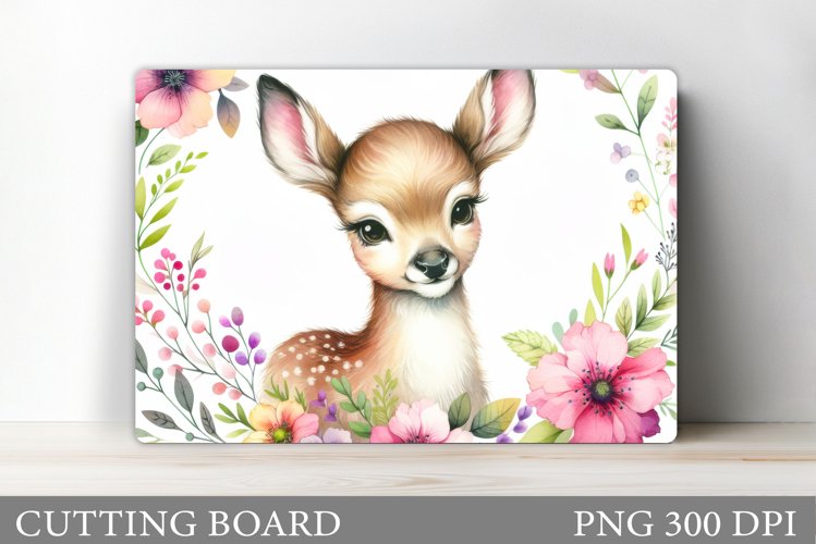 Cute Deer Cutting Board. Deer Flowers Cutting Board Design example image 1