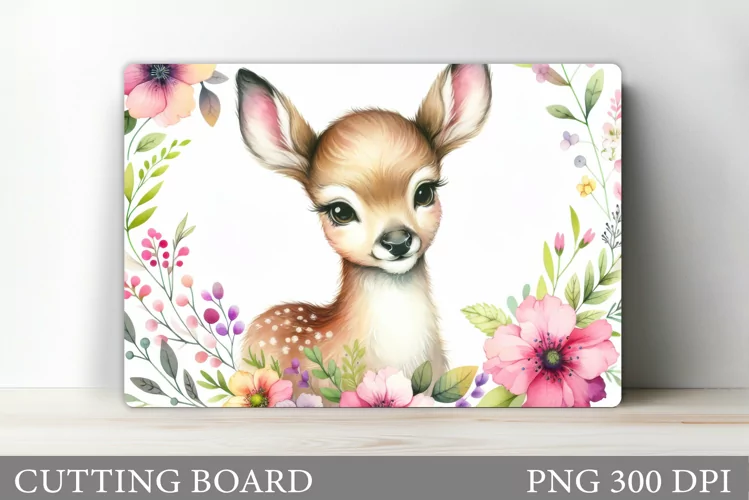Cute Deer Cutting Board. Deer Flowers Cutting Board Design