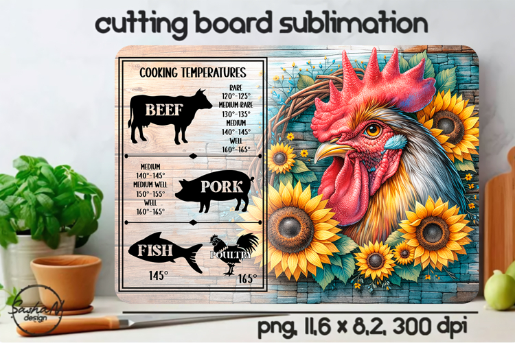 Rooster Cutting Board Sublimation Designs