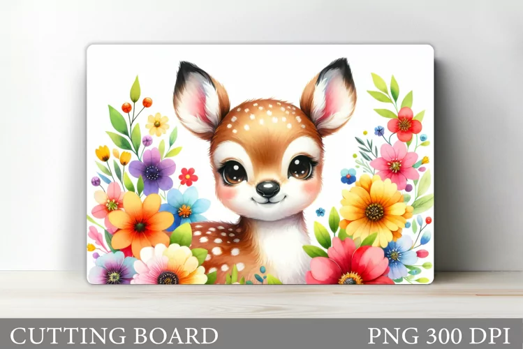 Cute Deer Cutting Board. Deer Flowers Cutting Board Design