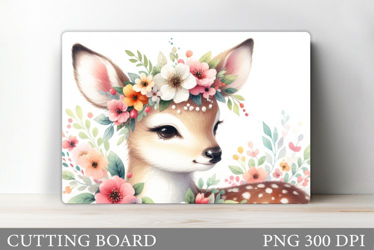Cute Deer Cutting Board. Deer Flowers Cutting Board Design example image 1