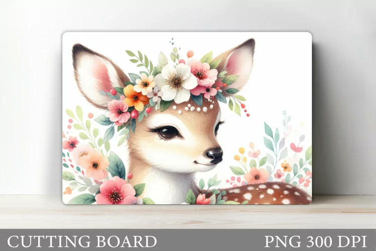 Cute Deer Cutting Board. Deer Flowers Cutting Board Design