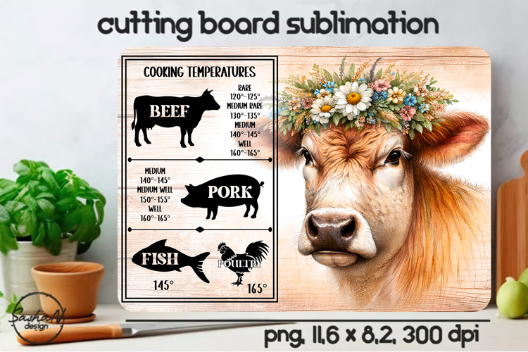 Cow Cutting Board Sublimation Design, Kitchen conversion