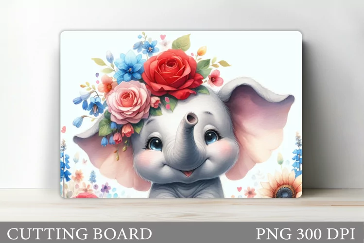 Cute Elephant Cutting Board. Elephant Flowers Cutting Board