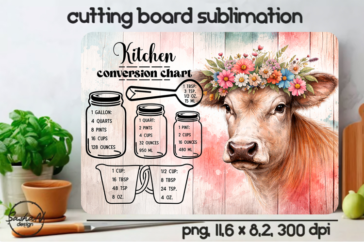 Cow Cutting Board Sublimation Design, Kitchen conversion