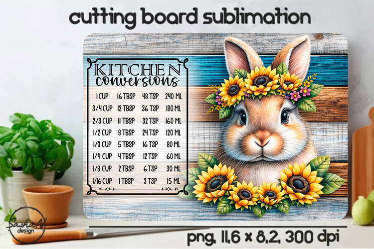 Bunny Cutting Board Sublimation Design, Kitchen conversion