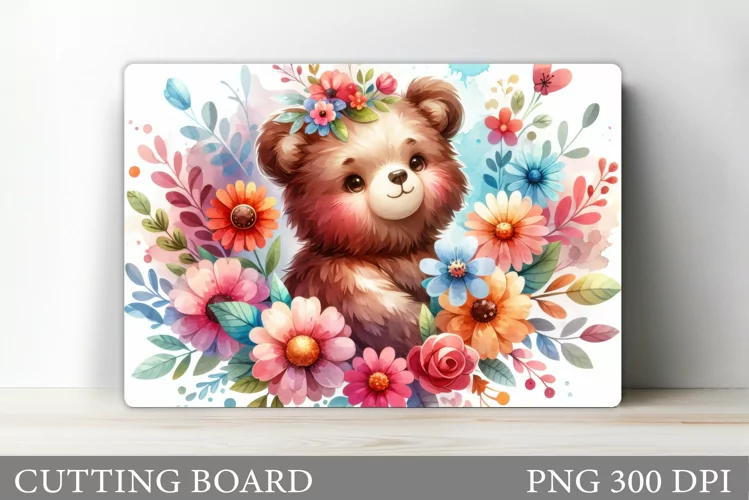 Cute Bear Cutting Board. Bear Flowers Cutting Board Design