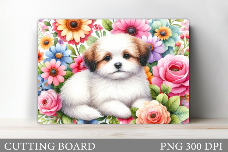 Cute Dog Cutting Board Design. Dog Flowers Cutting Board example image 1