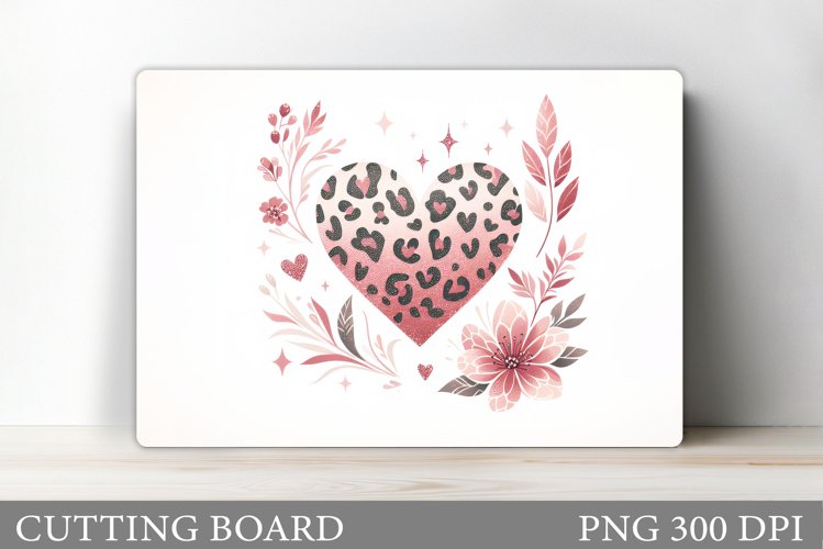 Leopard Heart Cutting Board. Flowers Kitchen Cutting Board example image 1