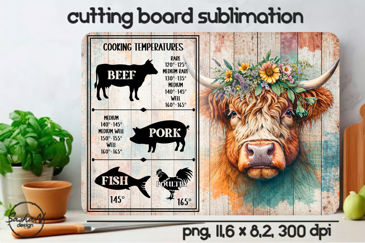 Highland cow Cutting Board Sublimation Design