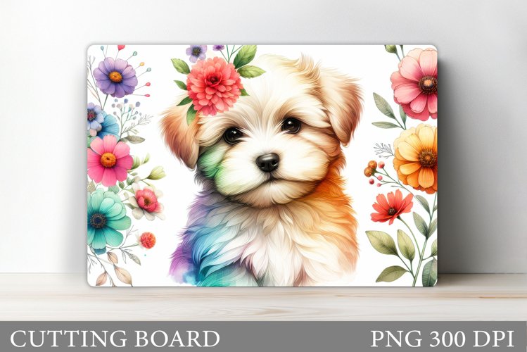 Cute Dog Cutting Board Design. Dog Flowers Cutting Board example image 1