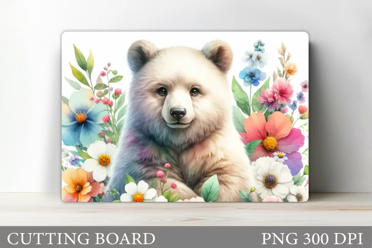 Cute Bear Cutting Board. Bear Flowers Cutting Board Design