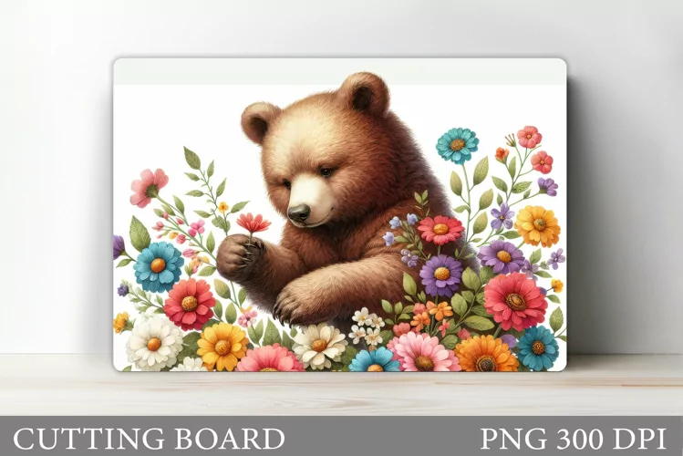 Cute Bear Cutting Board. Bear Flowers Cutting Board Design