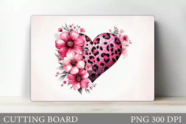 Leopard Heart Cutting Board. Flowers Cutting Board Design