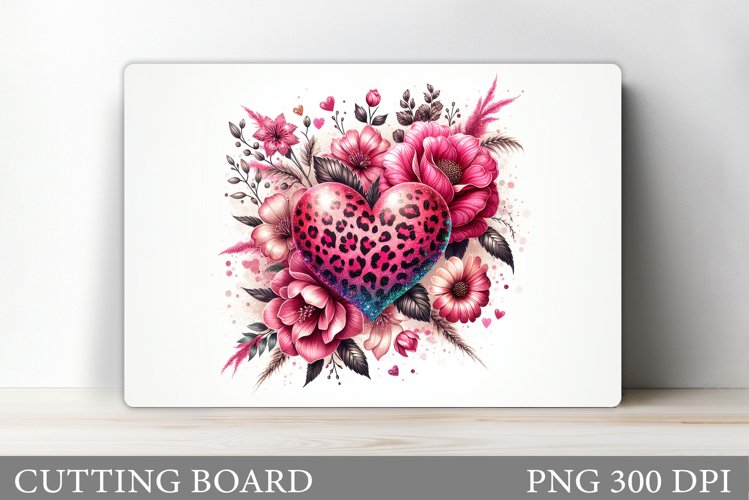 Leopard Heart Cutting Board. Flowers Cutting Board Design example image 1