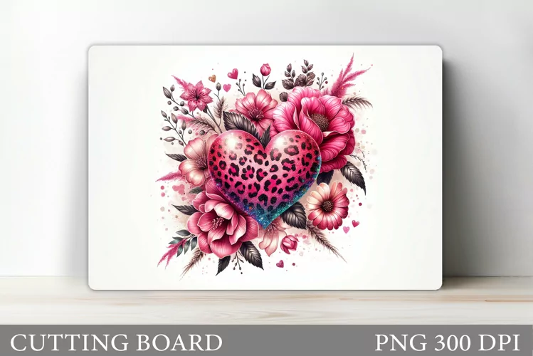 Leopard Heart Cutting Board. Flowers Cutting Board Design