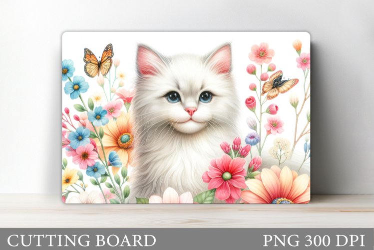 Cute Cat Cutting Board. Cat Flowers Cutting Board Design example image 1