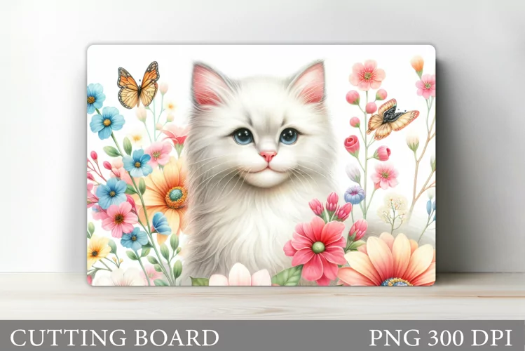 Cute Cat Cutting Board. Cat Flowers Cutting Board Design