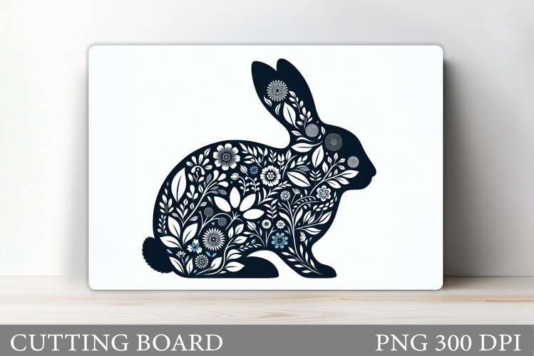 Floral Bunny Cutting Board Design. Bunny Sublimation example image 1