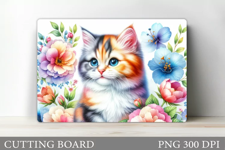 Cute Cat Cutting Board. Cat Flowers Cutting Board Design