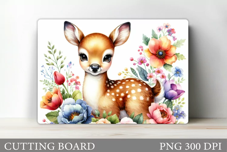 Cute Deer Cutting Board. Deer Flowers Cutting Board Design