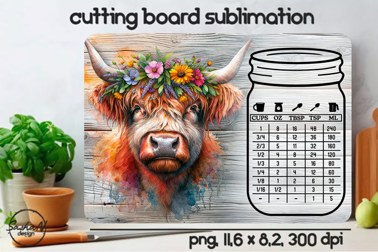 Highland cow Cutting Board Sublimation Design