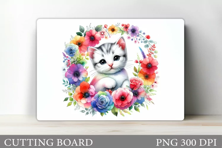 Cute Cat Cutting Board. Cat Flowers Cutting Board Design