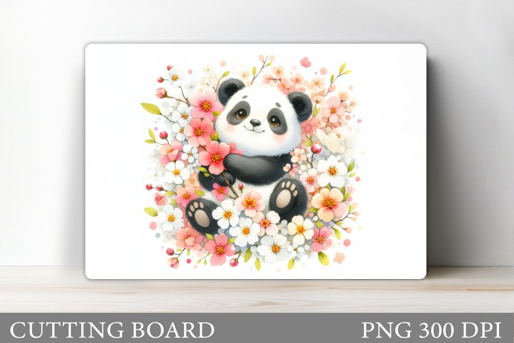 Cute Panda Cutting Board. Panda Flowers Cutting Board example image 1