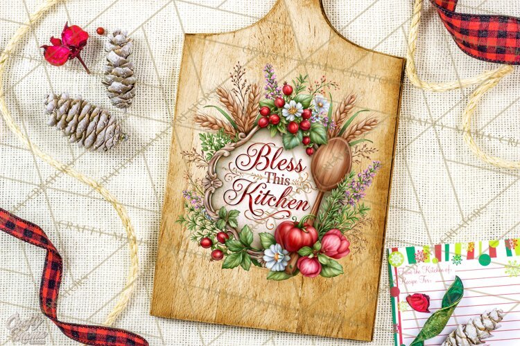 Kitchen Sayings, Cutting Board Quotes PNG, Vintage Tea Towel example image 1